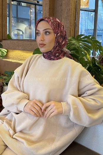 Sour Cherry Cotton Fabric Striped Flowering Straight Printed Scarf