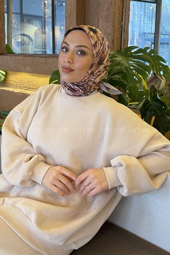 Lamelif Daisy Flowers Desen Soft Eşarp Vizon Tarçın