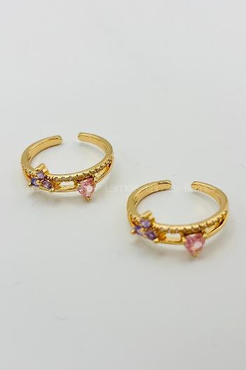 Lamelif Gold Kristal Taşlı Ayarlanabilir Yüzük