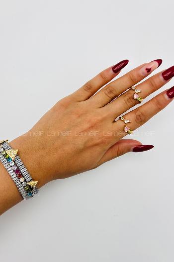 Lamelif Gold Kristal Taşlı Ayarlanabilir Yüzük