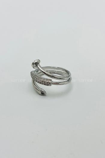 Lamelif Gümüş Kristal Taşlı Sarmal Ayarlanabilir Yüzük