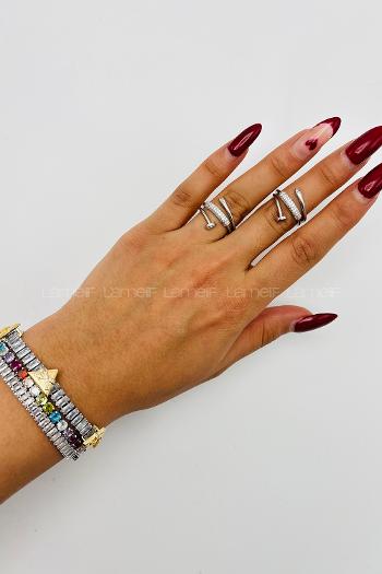 Lamelif Gümüş Kristal Taşlı Sarmal Ayarlanabilir Yüzük