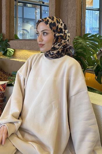 Bitter Brown Cotton Fabric Striped Flowering Straight Printed Scarf