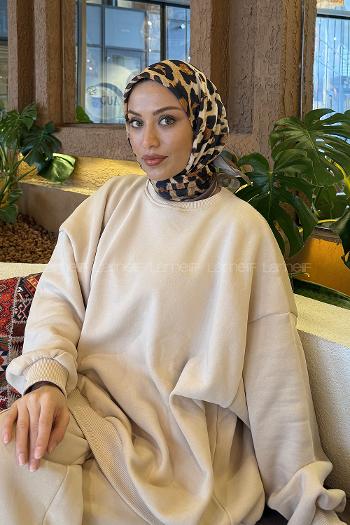 Soft Brown Cotton Fabric Striped Flowering Straight Printed Scarf