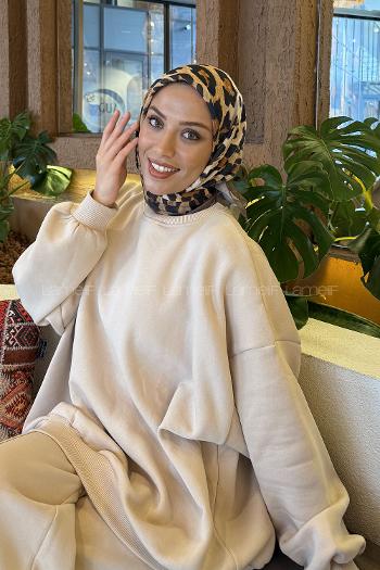 Soft Brown Cotton Fabric Striped Flowering Straight Printed Scarf