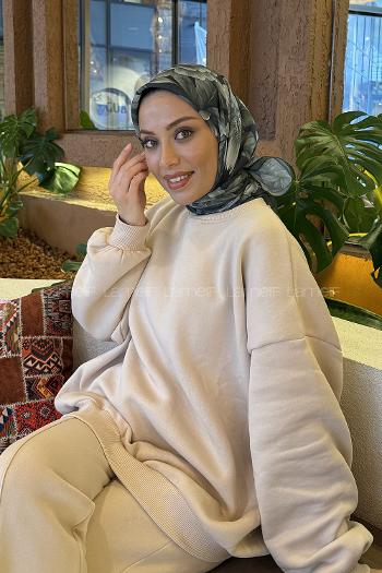 Black Jasmine Cotton Fabric Striped Flowering Straight Printed Scarf