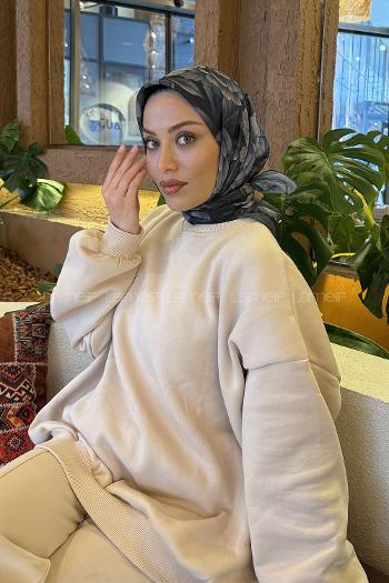 Lamelif Lotus Desen Soft Eşarp Antrasit