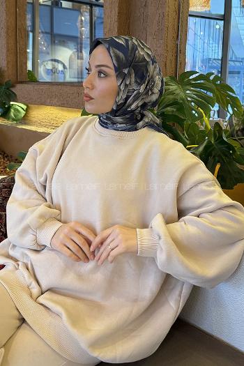 Navy Blue Cotton Fabric Striped Flowering Straight Printed Scarf