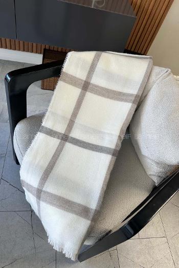 Lamelif Kadın Krem Desenli Atkı - Şal