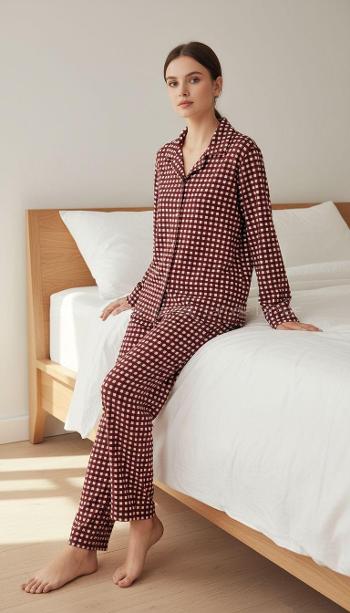 Lamelif Kare Desen Pijama Takımı