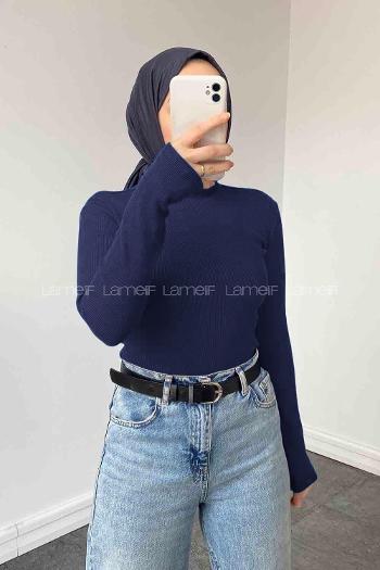 Navy Blue Turtle Neck Long Arm Cotton Body