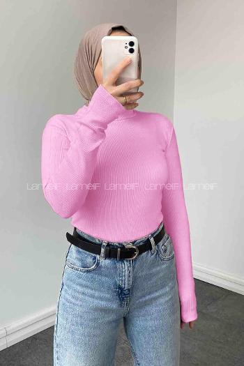 Candy Pink Turtle Neck Long Arm Cotton Body
