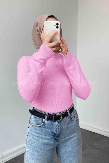 Candy Pink Turtle Neck Long Arm Cotton Body