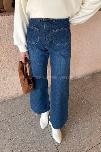 Lamelif Kare Cep Jean Kot Mavisi