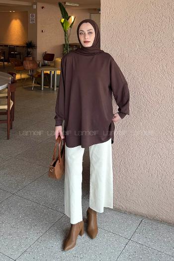 Lamelif Oysho Dikişli Sweat Acı Kahve