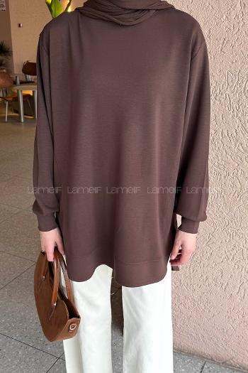 Lamelif Oysho Dikişli Sweat Acı Kahve