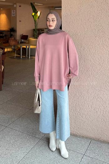 Lamelif Oysho Dikişli Sweat Gül Rengi