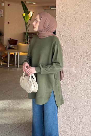 Lamelif Oysho Dikişli Sweat Haki