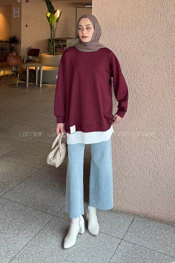 Lamelif Pilise Detaylı Tunik Bordo
