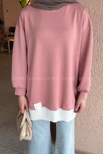 Lamelif Pilise Detaylı Tunik Gül Rengi