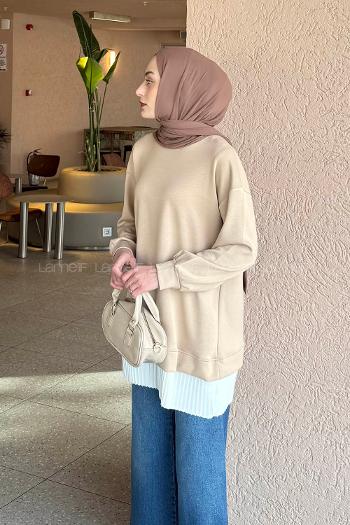 Lamelif Pilise Detaylı Tunik Sütlü Kahve