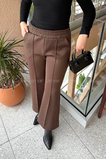 Lamelif Çımalı Scuba Pantolon Acı Kahve