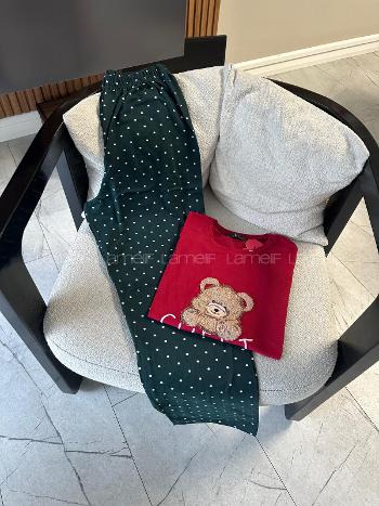 Lamelif Bambu Likralı Ayıcık Desenli Pijama Takımı