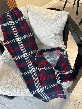 Lamelif Bambu Likralı Ekose Desenli Pijama Takım