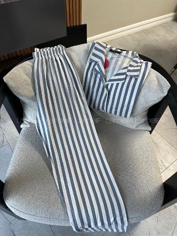 Lamelif Bambu Likraşe Şerit Desenli Pijama Takım 