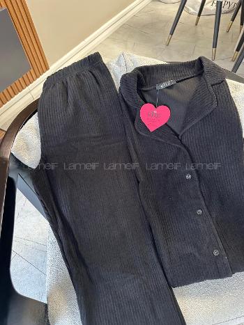 Lamelif Polar Kumaş Papatya Desen Düğmeli  Pijama Takım