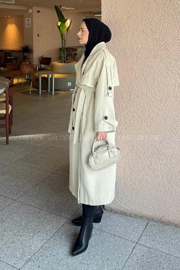 Stone Long Arm Belted Linen Trench Coat