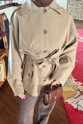 Khaki Long Arm Viscose Fabric Trench Coat