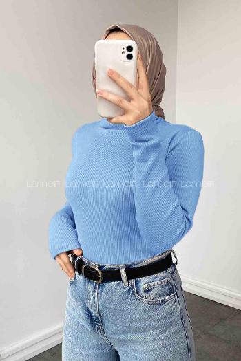 Lamelif Balıkçı Yaka Fitilli Body Bebe Mavisi