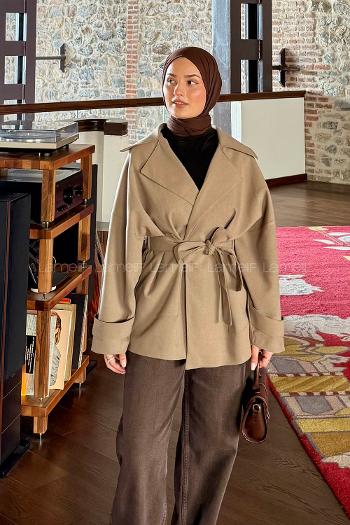 Khaki Long Arm Polyester Trench Coat