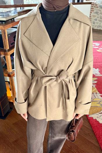Khaki Long Arm Polyester Trench Coat