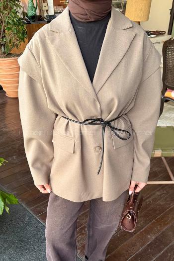 Lamelif Kol Detaylı Oversize Ceket Toprak