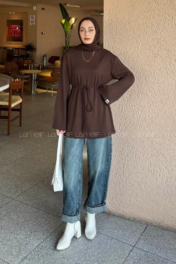 Lamelif Bağlama Detaylı Oysho Sweat Acı Kahve