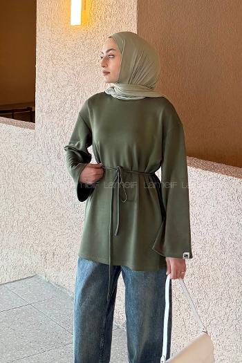 Lamelif Bağlama Detaylı Oysho Sweat Haki