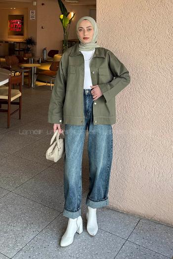 Lamelif Kapak Cepli Gömlek Haki