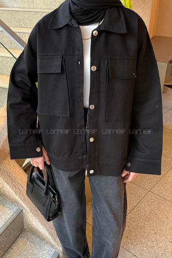 Lamelif Kapak Cepli Gömlek Siyah