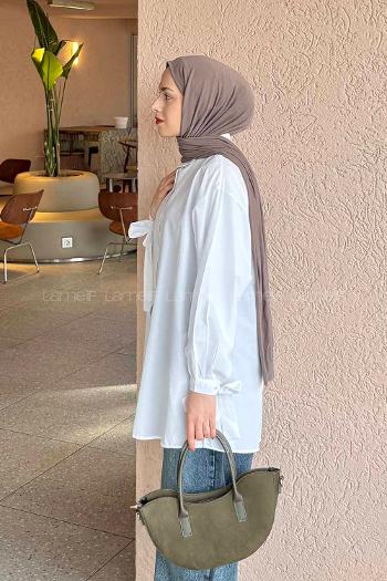 Lamelif Kol Detaylı Gömlek Beyaz
