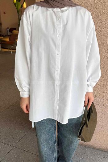 Lamelif Kol Detaylı Gömlek Beyaz