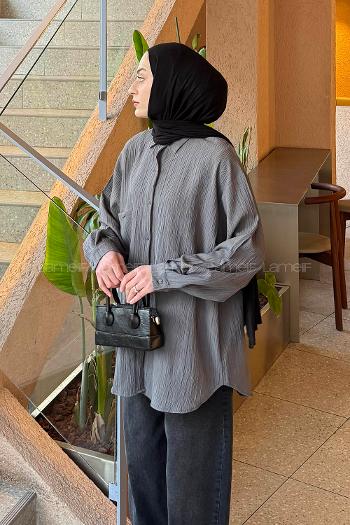 Lamelif Kraşlı Gömlek Antrasit