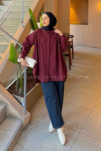 Lamelif Manşeti Biyeli Tunik Bordo