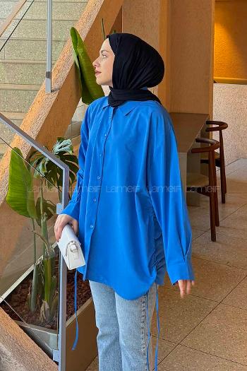 Lamelif Oversize Gömlek Saks Mavisi