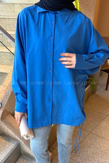 Lamelif Oversize Gömlek Saks Mavisi