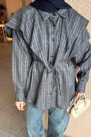 Anthracite Shirt Collar Long Arm Cotton Shirt