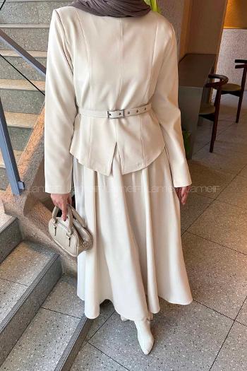 Lamelif Yırtmaç Detaylı Takım Taş Rengi