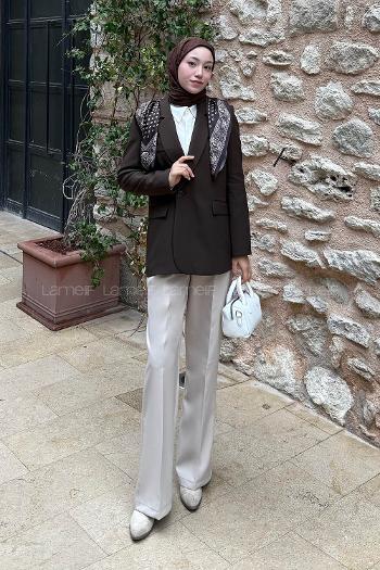 Lamelif Fular Detaylı Blazer Ceket Kahverengi