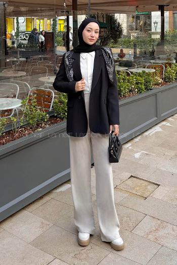 Lamelif Fular Detaylı Blazer Ceket Siyah